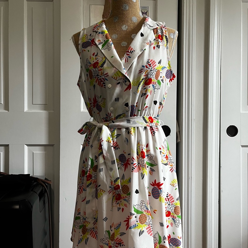 Cooperative Red Pink Sundress Notched Collar Midi